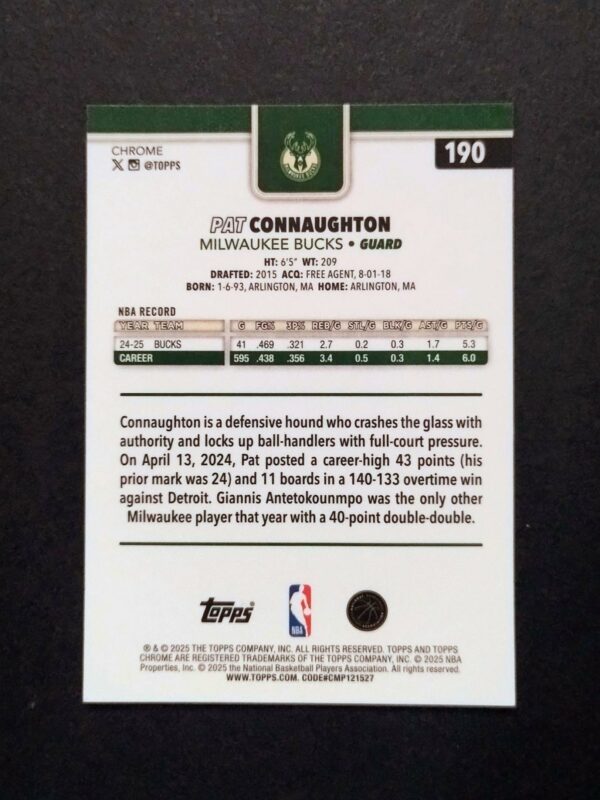 2025-26 Topps Chrome Pat Connaughton #190 Ray Wave Refractor