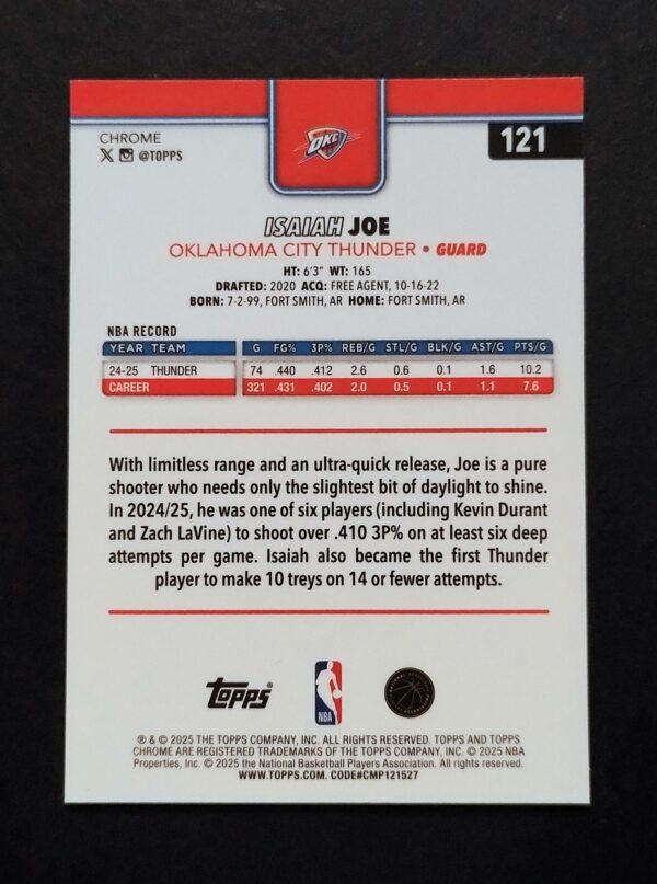 2025-26 Topps Chrome Isaiah Joe #121 Ray Wave Refractor