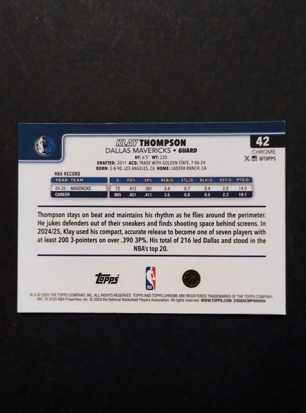 2025-26 Topps Chrome Klay Thompson #42 Ray Wave Refractor