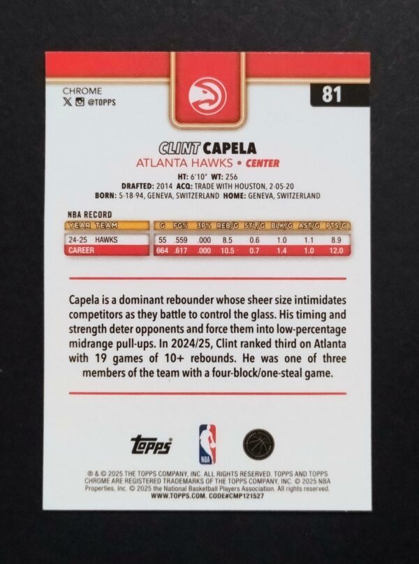 2025-26 Topps Chrome Clint Capela #81 Ray Wave Refractor