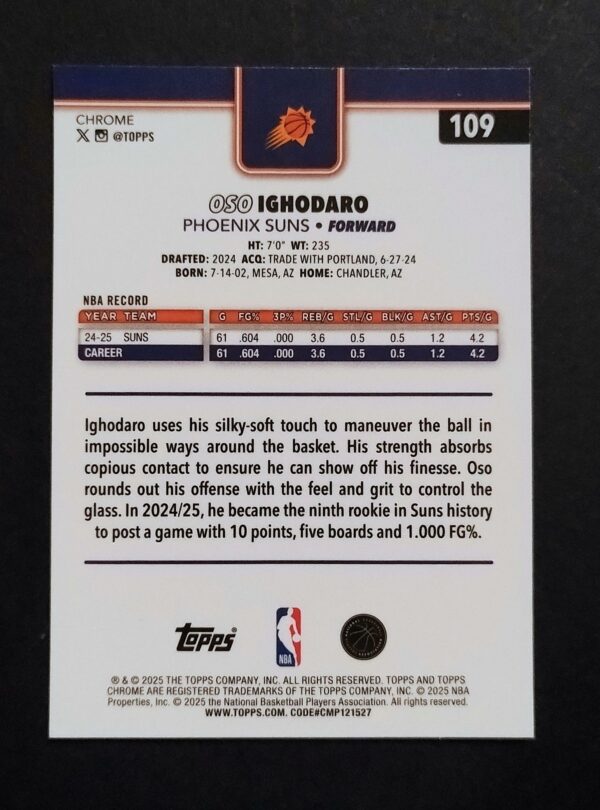 2025-26 Topps Chrome Oso Ighodaro #109 Ray Wave Refractor