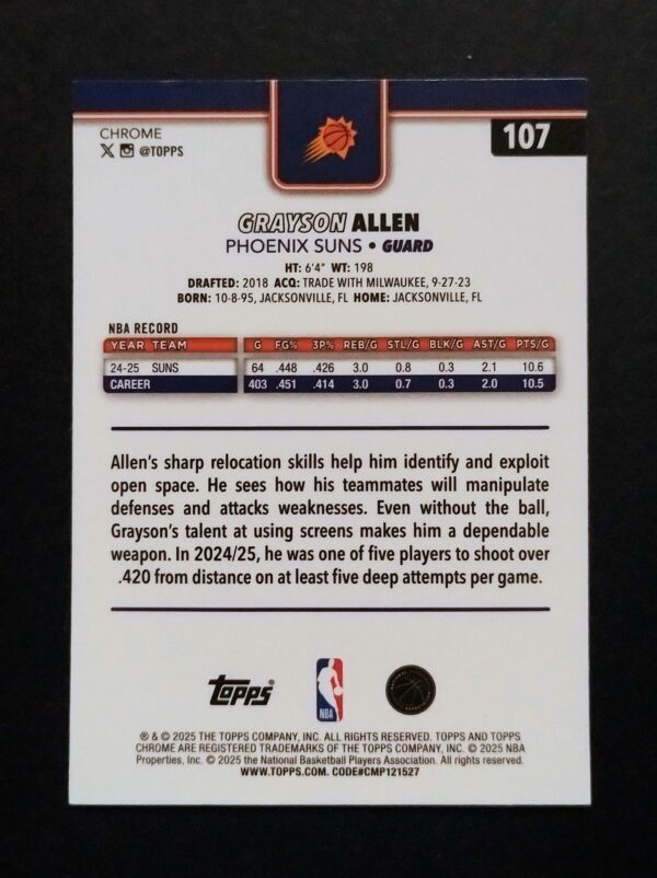 2025-26 Topps Chrome Grayson Allen #107 Ray Wave Refractor