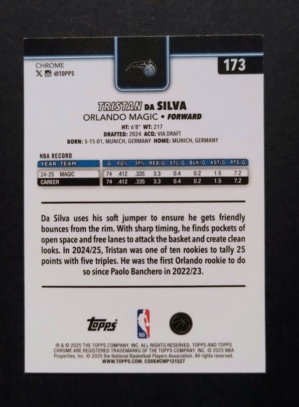2025-26 Topps Chrome Tristan da Silva #173 Ray Wave Refractor
