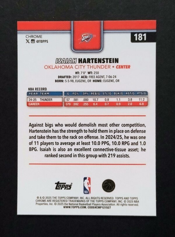 2025-26 Topps Chrome Isaiah Hartenstein #181 Pulsar Refractor