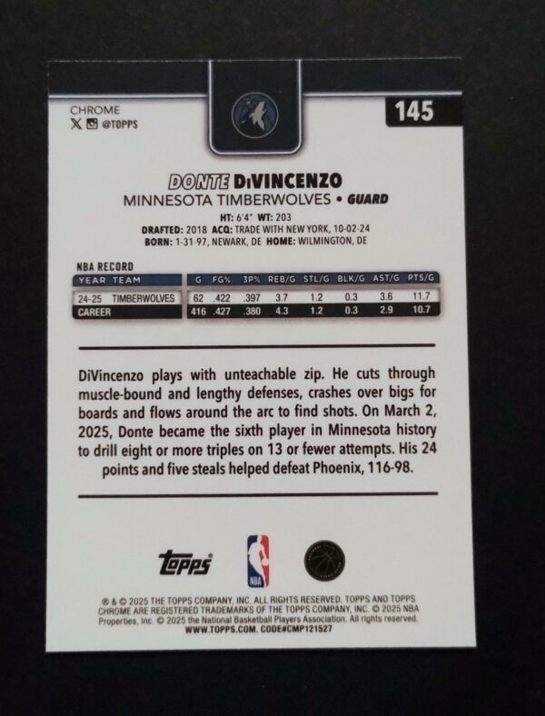 2025-26 Topps Chrome Donte DiVincenzo #145 Wave Refractor