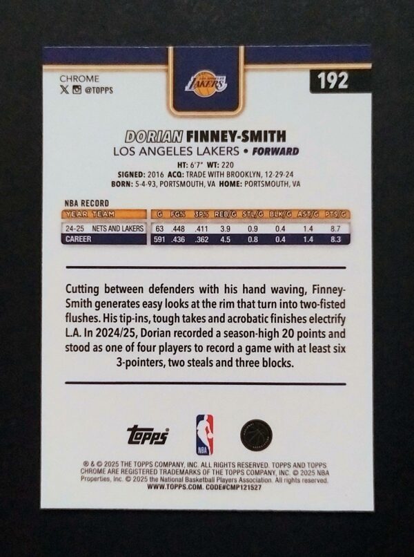 2025-26 Topps Chrome Dorian Finney-Smith #192 Wave Refractor