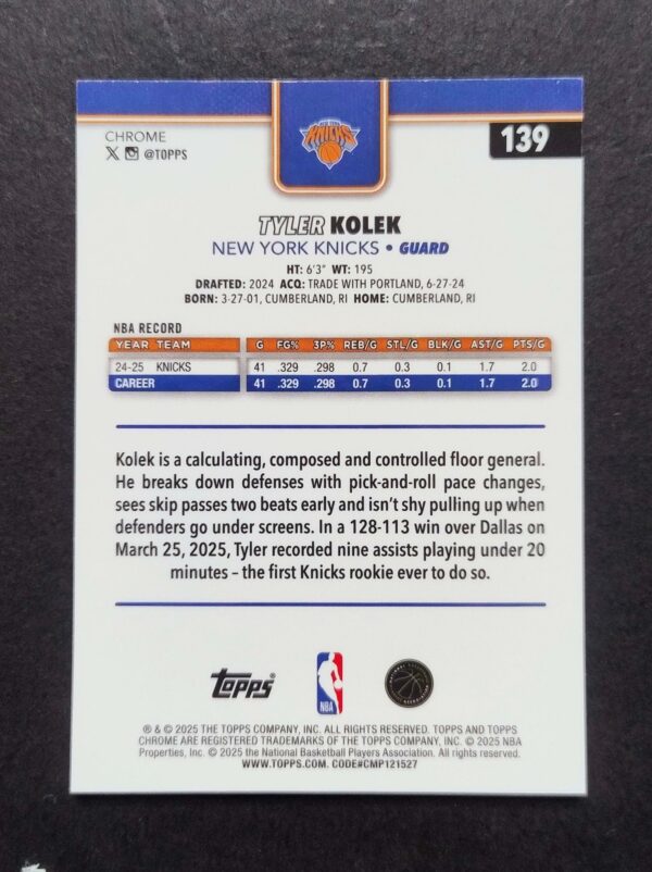 2025-26 Topps Chrome Tyler Kolek #139 Hyper Prism Refractor