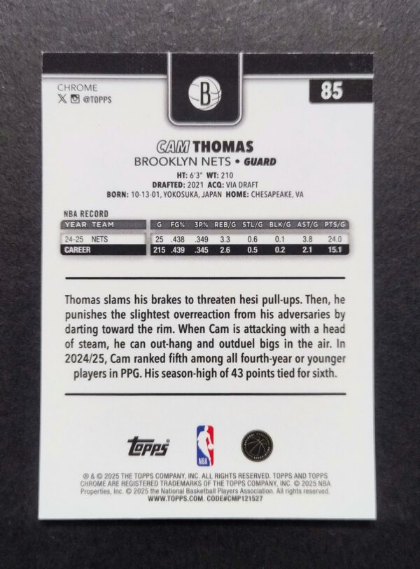 2025-26 Topps Chrome Cam Thomas #85 Hyper Prism Refractor