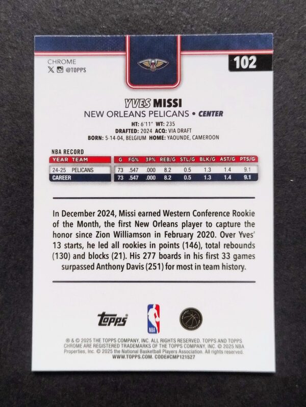 2025-26 Topps Chrome Yves Missi #102 Hyper Prism Refractor