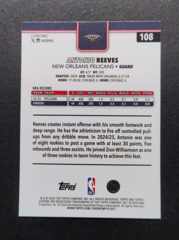 2025-26 Topps Chrome Antonio Reeves #108 Hyper Prism Refractor