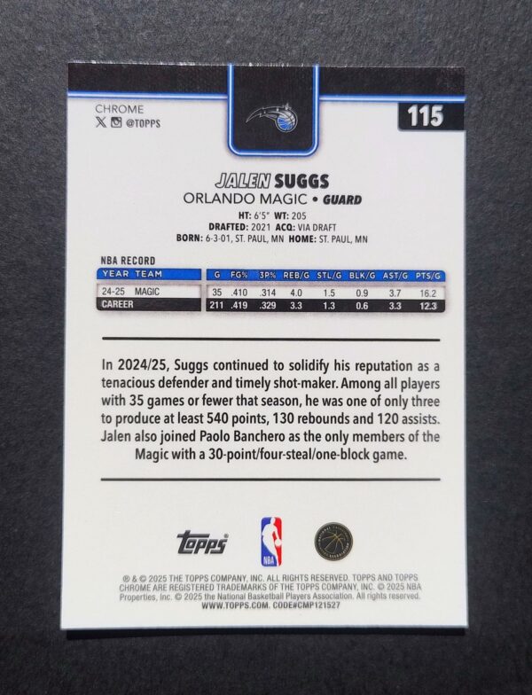 2025-26 Topps Chrome Jalen Suggs #115 Hyper Prism Refractor