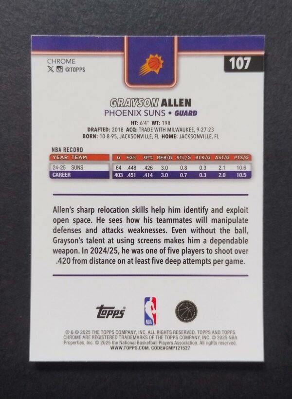 2025-26 Topps Chrome Grayson Allen #107 Hyper Prism Refractor