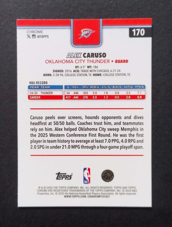 2025-26 Topps Chrome Alex Caruso #170 Hyper Prism Refractor