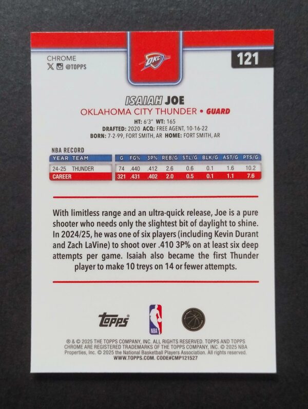 2025-26 Topps Chrome Isaiah Joe #121 Hyper Prism Refractor