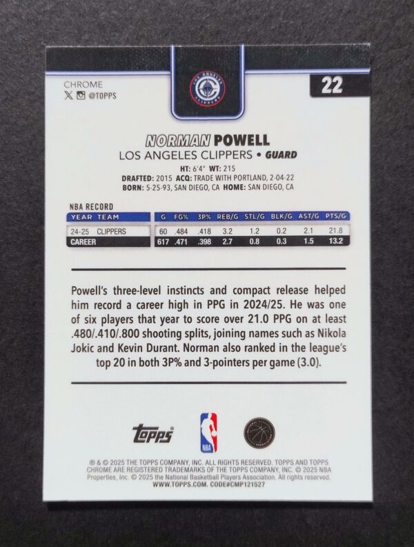 2025-26 Topps Chrome Norman Powell #22 Xfractor