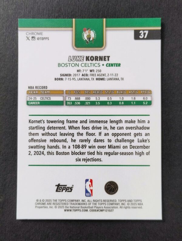 2025-26 Topps Chrome Luke Kornet #37 Xfractor
