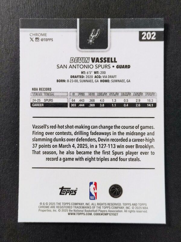 2025-26 Topps Chrome Devin Vassell #202 Xfractor