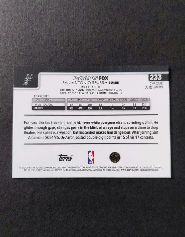 2025-26 Topps Chrome De'Aaron Fox #233 Xfractor