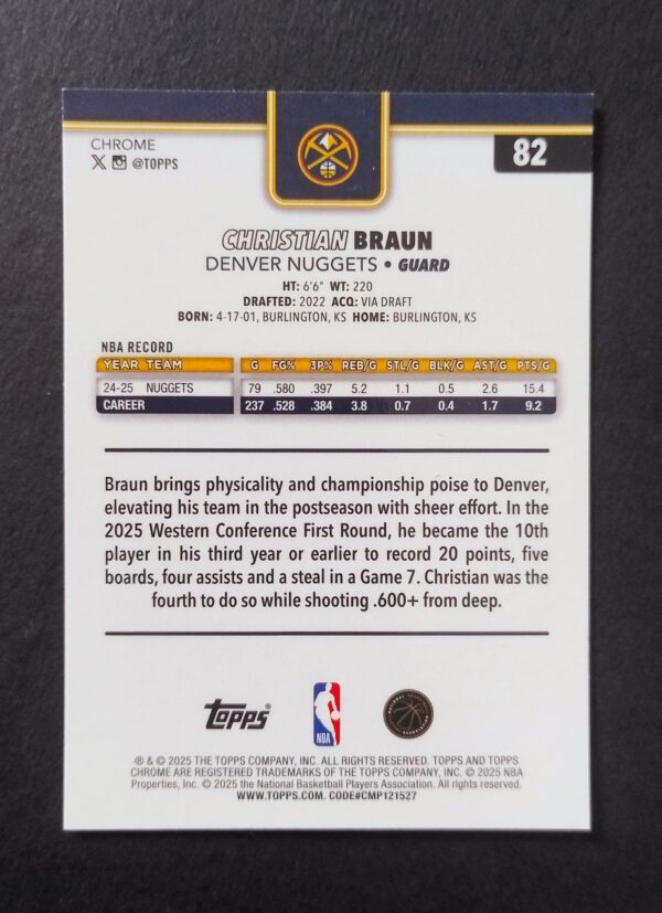 2025-26 Topps Chrome Christian Braun #80 Xfractor
