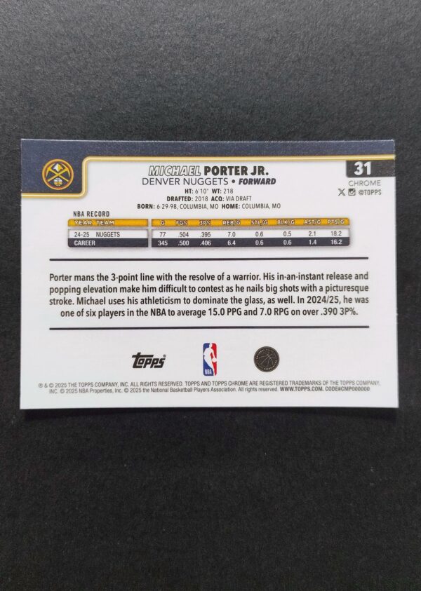 2025-26 Topps Chrome Michael Porter Jr #31 Xfractor