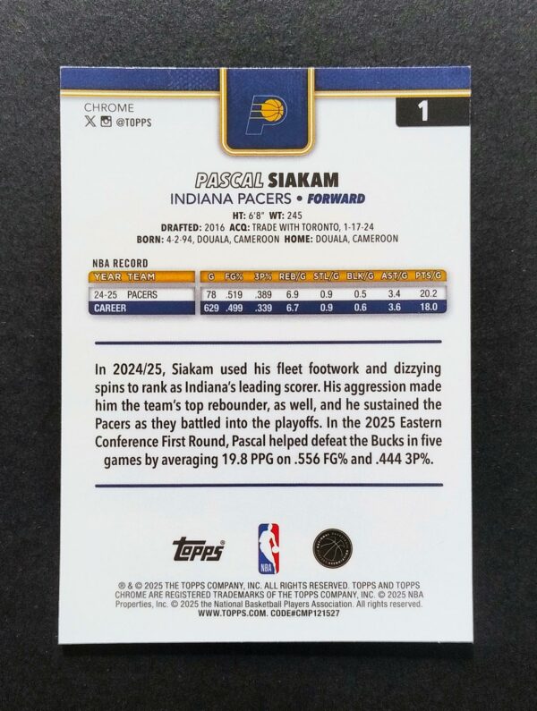 2025-26 Topps Chrome Pascal Siakam #1 Xfractor