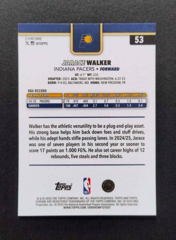 2025-26 Topps Chrome Jarace Walker #53 Xfractor