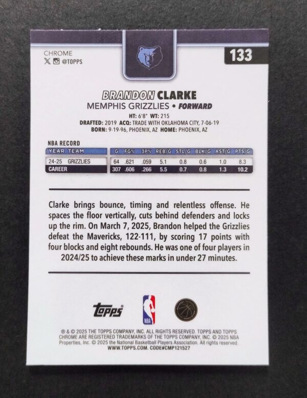 2025-26 Topps Chrome Brandon Clarke #133 Xfractor