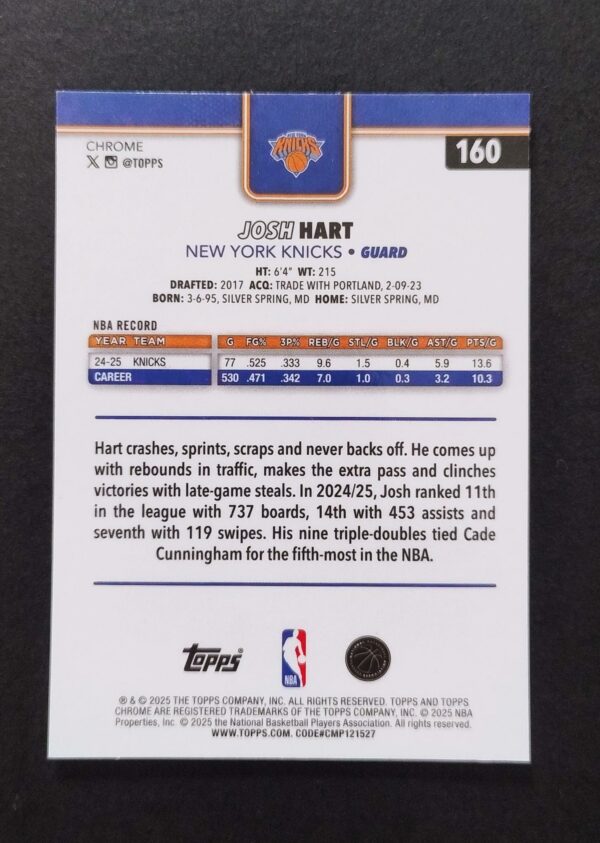 2025-26 Topps Chrome Josh Hart #160 Xfractor