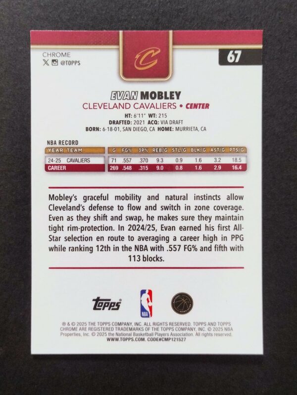 2025-26 Topps Chrome Evan Mobley #67 Xfractor