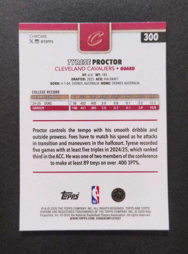 2025-26 Topps Chrome Tyrese Proctor #300 Xfractor RC