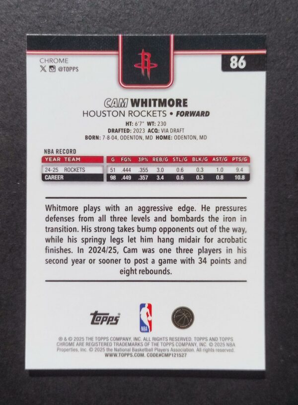 2025-26 Topps Chrome Cam Whitmore #86 Xfractor