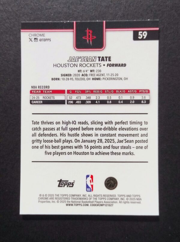 2025-26 Topps Chrome Jae'sean Tate #59 Xfractor