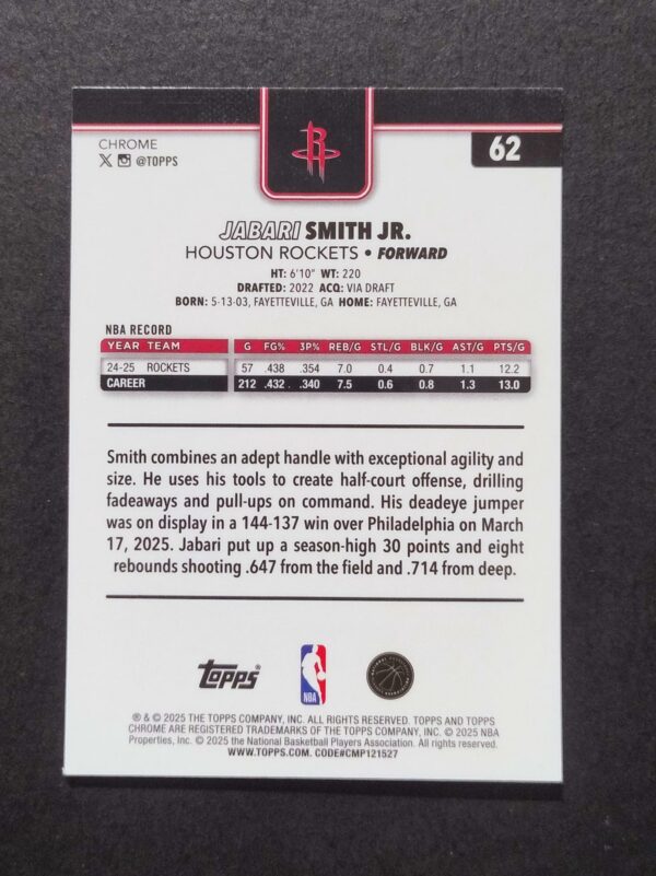 2025-26 Topps Chrome Jabari Smith Jr #62 Xfractor