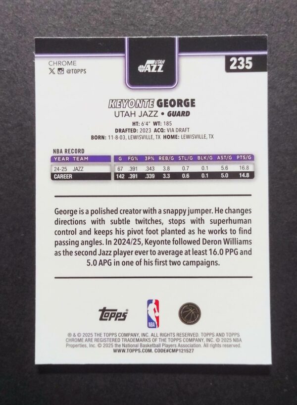 2025-26 Topps Chrome Keyonte George #235 Xfractor