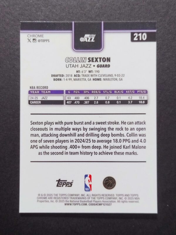 2025-26 Topps Chrome Collin Sexton #210 Xfractor