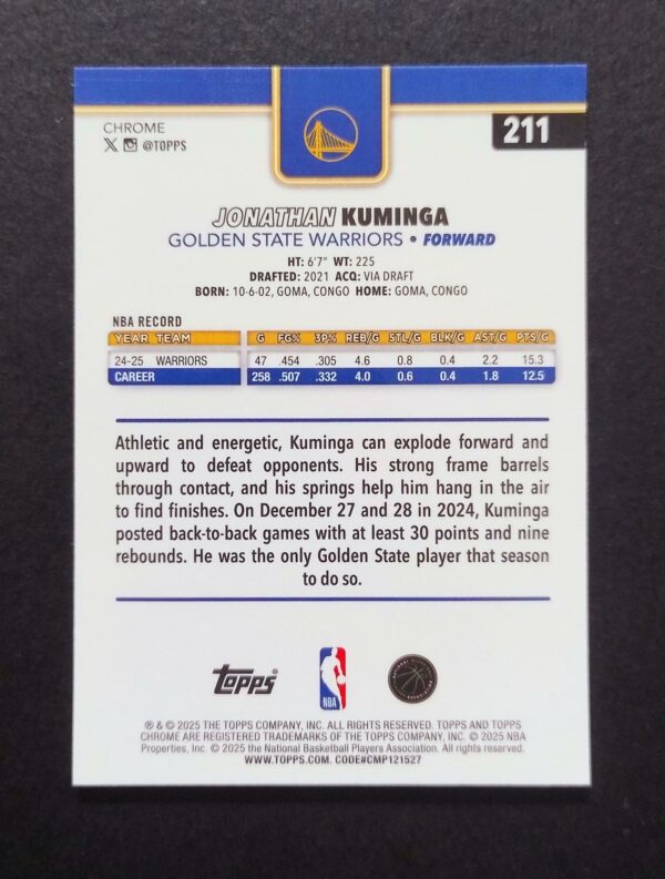 2025-26 Topps Chrome Jonathan Kuminga #211 Xfractor