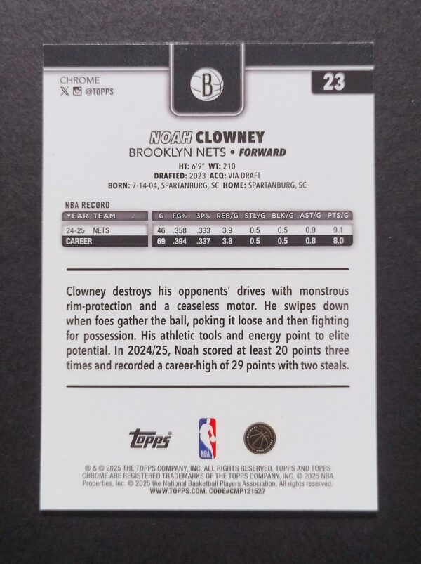 2025-26 Topps Chrome Noah Clowney #23 Xfractor