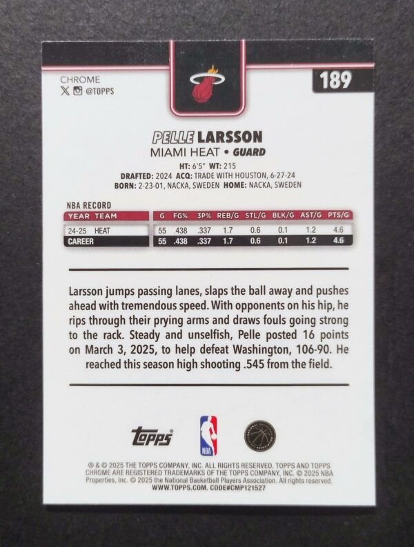 2025-26 Topps Chrome Pelle Larsson #189 Xfractor
