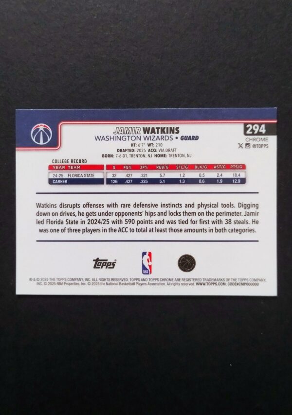 2025-26 Topps Chrome Jamir Watkins #294 Xfractor RC