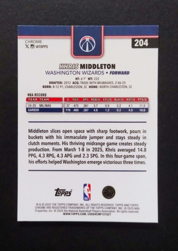 2025-26 Topps Chrome Khris Middleton #204 Xfractor
