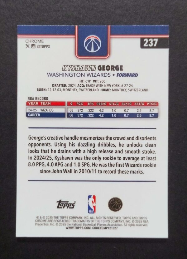 2025-26 Topps Chrome Kyshawn George #237 Xfractor