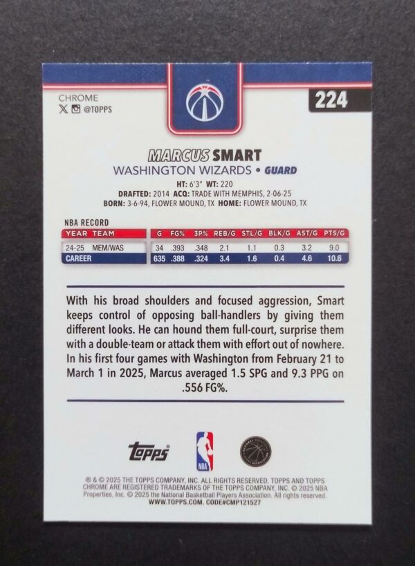 2025-26 Topps Chrome Marcus Smart #224 Xfractor