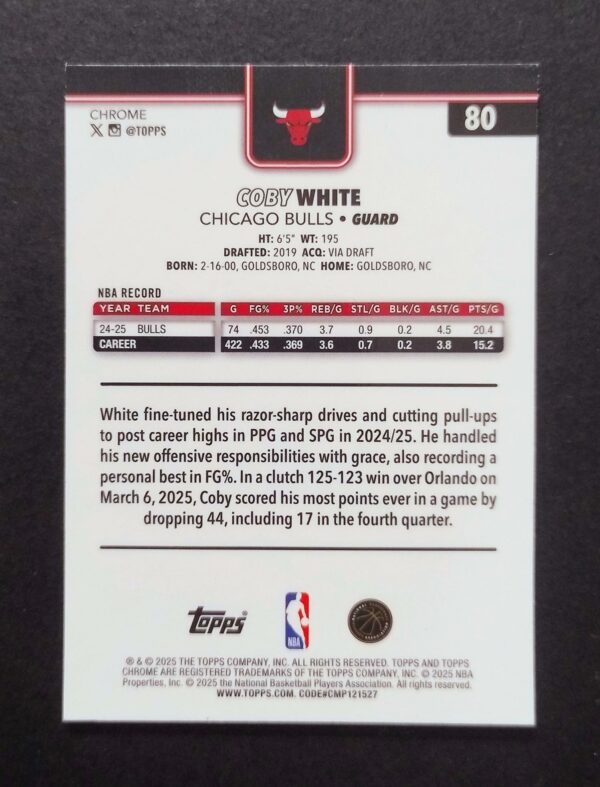 2025-26 Topps Chrome Coby White #80 Xfractor