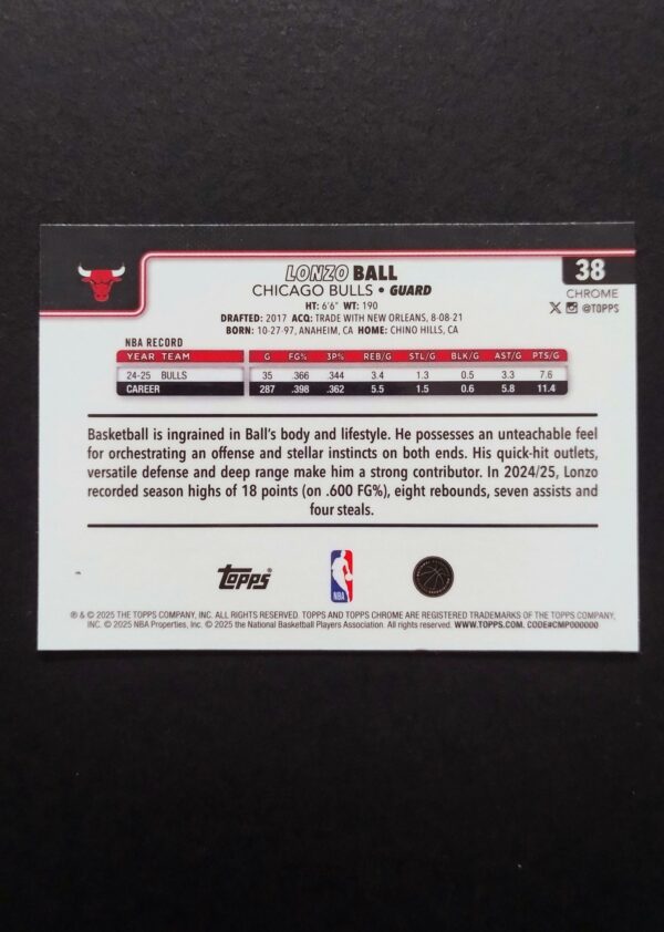 2025-26 Topps Chrome Lonzo Ball #38 Xfractor