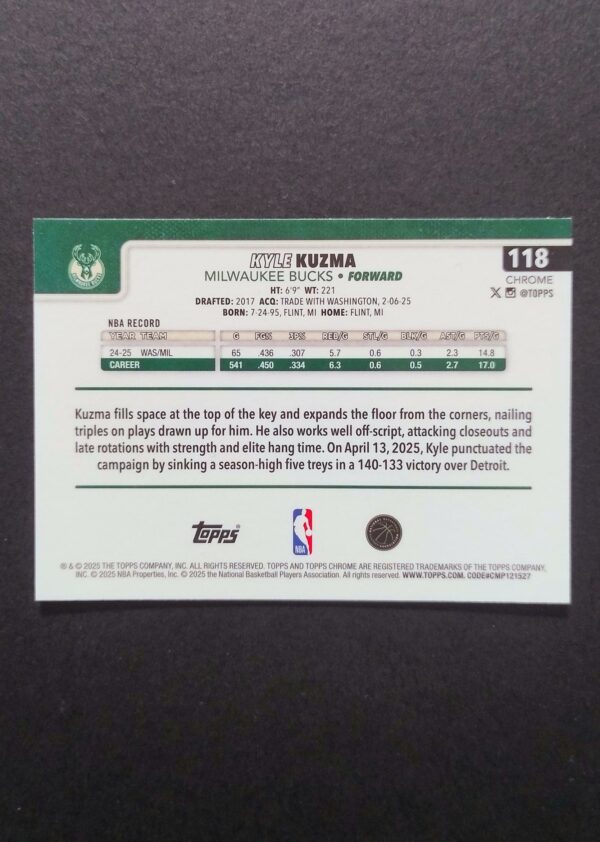 2025-26 Topps Chrome Kyle Kuzma #118 Xfractor