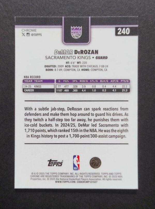 2025-26 Topps Chrome Demar Derozan #240 Xfractor