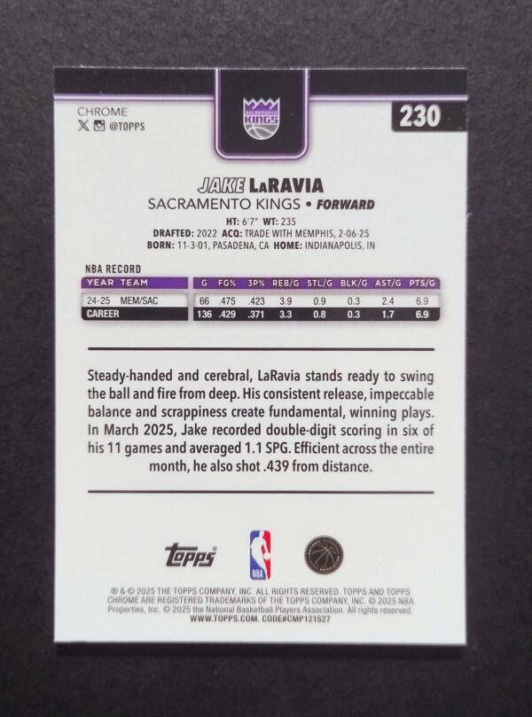 2025-26 Topps Chrome Jake Laravia #230 Xfractor