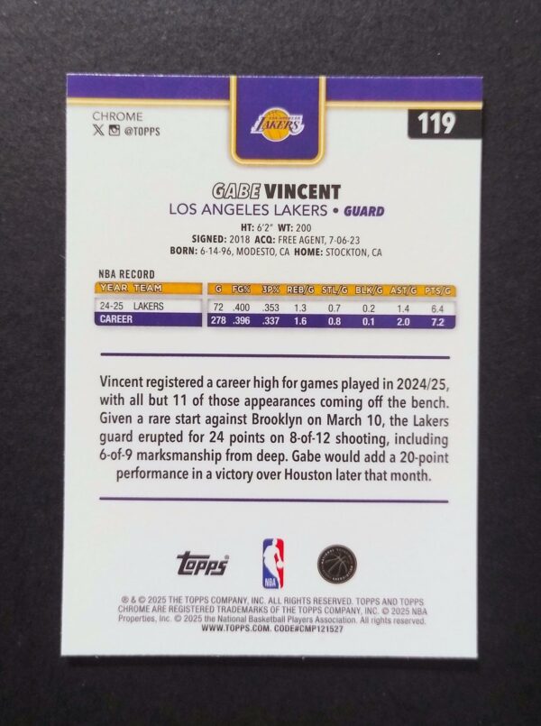 2025-26 Topps Chrome Gabe Vincent #119 Xfractor