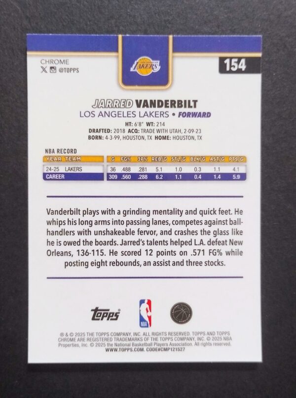 2025-26 Topps Chrome Jarred Vanderbilt #154 Xfractor