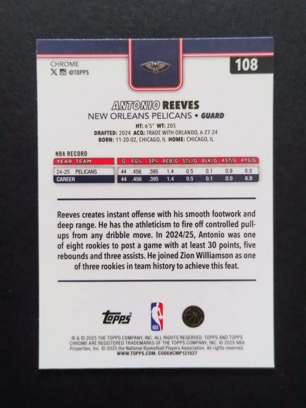 2025-26 Topps Chrome Antonio Reeves #108 Xfractor